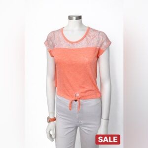 Orange Lace Trim Top S | Easy Casual to Dressy Wear